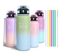 Motswedi Gourde Inox 750ml, Bouteille Isotherme avec six Pailles et 1 Brosse à épong, Conservation du Chaud et du Froid, sans BPA, Réutilisable, Bouteille - Vert vif & Bleu clair