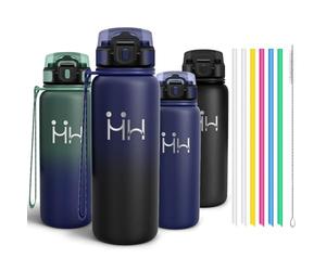 Motswedi Gourde Inox 750ml, Bouteille Isotherme avec six Pailles et 1 Brosse à épong, Conservation du Chaud et du Froid, sans BPA, Réutilisable, Bouteille - Bleu encre & Noir chou-rave