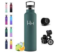 Motswedi Gourde Isotherme 1 Litro, 1 Bouchon de Rechange, Bouteille Isotherme, Acier Inoxydable, Anti Fuite, Gourde Inox, 24h Froid & 12h Chaud, pour Sport, Gym, Voyage, Randonnée, Vert Armée