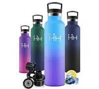 Motswedi Gourde Isotherme 1 Litro, 1 Bouchon de Rechange, Bouteille Isotherme, Acier Inoxydable, Anti Fuite, Gourde Inox, 24h Froid & 12h Chaud, pour Sport, Gym, Voyage, Randonnée, Bleu Ciel & Violet