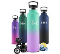 Motswedi Gourde Isotherme 1 Litro, 1 Bouchon de Rechange, Bouteille Isotherme, Acier Inoxydable, Anti Fuite, Gourde Inox, 24h Froid & 12h Chaud, pour Sport, Gym, Voyage, Vert Lac-Violet Clair