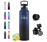 Motswedi Gourde Isotherme 1 Litro, 1 Bouchon de Rechange, Bouteille Isotherme, Acier Inoxydable, Anti Fuite, Gourde Inox, 24h Froid & 12h Chaud, pour Sport, Gym, Voyage, Randonnée, Bleu Foncé & Noir