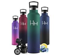 Motswedi Gourde Isotherme 1 Litro, 1 Bouchon de Rechange, Bouteille Isotherme, Acier Inoxydable, Anti Fuite, Gourde Inox, 24h Froid & 12h Chaud, pour Sport, Gym, Voyage, Randonnée, Vert & Bleu