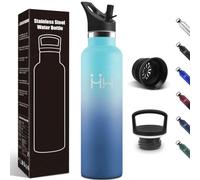 Motswedi Gourde Isotherme, 1000 ml Sans BPA, Gourde, Avec 6 pailles et 2 couvercles, Bouteille d'eau, 18/8 Acier Inoxydable, Bouteille Isotherme pour Randonnée, Camping - Bleu ciel & Bleu foncé