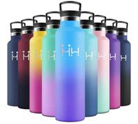 Motswedi Gourde Isotherme, 1000 ml Sans BPA, Gourde, Avec 6 pailles et 2 couvercles, Bouteille d'eau, 18/8 Acier Inoxydable, Bouteille Isotherme pour Randonnée, Camping - Bleu ciel & Violet
