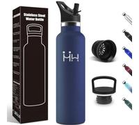 Motswedi Gourde Isotherme, 1000 ml Sans BPA, Gourde, Avec 6 pailles et 2 couvercles, Bouteille d'eau, 18/8 Acier Inoxydable, Bouteille Isotherme pour Randonnée, Camping - Bleu foncé