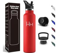 Motswedi Gourde Isotherme, 1000 ml Sans BPA, Gourde, Avec 6 pailles et 2 couvercles, Bouteille d'eau, 18/8 Acier Inoxydable, Bouteille Isotherme pour Randonnée, Camping - Rouge