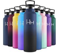 Motswedi Gourde Isotherme, 1000 ml Sans BPA, Gourde, Avec 6 pailles et 2 couvercles, Bouteille d'eau, 18/8 Acier Inoxydable, Bouteille Isotherme pour Randonnée, Camping - Bleu foncé & Noir