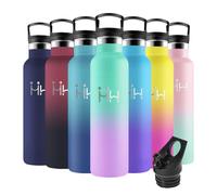 Motswedi Gourde Isotherme 1l, Froid&Chaud, sans BPA, Gourde Paille, 18/8 Acier Inoxydable, Bouteille d'eau, Réutilisable, Bouteille Isotherme, pour Randonnée, Bureau, Outdoor, Vert Lac & Violet Clair