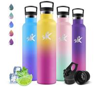 Motswedi Gourde Isotherme 1l, Poignée de Transport, Bouteille Isotherme, Anti-Fuite, avec Paille, Réutilisable, Gourd Inox Pour Sport, Camping, Randonnée, Jaune & Rouge Rosé