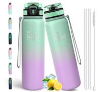 Motswedi Gourde Isotherme 1l, Thermos Isotherme, Acier Inoxydable, Gourde Inox avec 6 pailles, pour L'eau Froide & Chaude, Bouteille d'eau 1l, Pour Voyage, Randonnée, Camping, Bleu mer&Violet clair