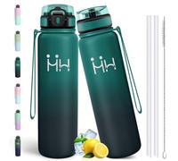 Motswedi Gourde Isotherme 1l, Thermos Isotherme, Acier Inoxydable, Gourde Inox avec 6 pailles, pour L'eau Froide e Chaude, Bouteille d'eau 1l, Pour Voyage, Randonnée, Sports, Camping, Vert foncé&Gris