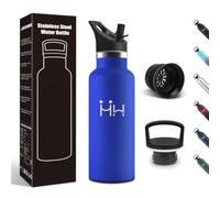 Motswedi Gourde Isotherme, 500 ml Sans BPA, Gourde, Avec 6 pailles et 2 couvercles, Bouteille d'eau, 18/8 Acier Inoxydable, Bouteille Isotherme pour École, Camping - Bleu roi