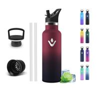 Motswedi Gourde Isotherme 500ml, Acier Inox, Gourde Sport avec Paille, Bouteille Isotherme, 24h froid & 12h chaud, Bouteille d'eau pour le Sport, Fitness, École, Noir & Rouge