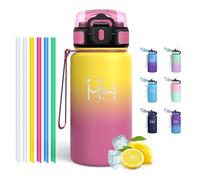 Motswedi Gourde Isotherme 500ml, avec Paille, Bouteille Isotherme, en Acier Inoxydable, Gourde Inox, Anti Fuite, 24h Froid & 12h Chaud, pour Sport, Gym, Voyage, Randonnée, Jaune & Rose rouge