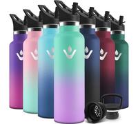 Motswedi Gourde Isotherme 750 ml, Double Isolation, Gourde Inox avec Paille, Acier Inoxydable 18/8, Thermos Isotherme, Reutilisable, Bouteille d'eau pour Fitness, Randonnée, Camping, Vert-Violet