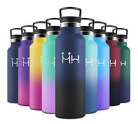 Motswedi Gourde Isotherme, 750 ml Sans BPA, Gourde, Avec 6 pailles et 2 couvercles, Bouteille d'eau, 18/8 Acier Inoxydable, Bouteille Isotherme pour Randonnée, Camping - Bleu foncé & Noir