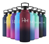 Motswedi Gourde Isotherme, 750 ml Sans BPA, Gourde, Avec 6 pailles et 2 couvercles, Bouteille d'eau, 18/8 Acier Inoxydable, Bouteille Isotherme pour Randonnée, Camping - Rouge & Noir