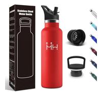 Motswedi Gourde Isotherme, 750 ml Sans BPA, Gourde, Avec 6 pailles et 2 couvercles, Bouteille d'eau, 18/8 Acier Inoxydable, Bouteille Isotherme pour Randonnée, Camping - Rouge