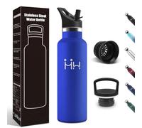 Motswedi Gourde Isotherme, 750 ml Sans BPA, Gourde, Avec 6 pailles et 2 couvercles, Bouteille d'eau, 18/8 Acier Inoxydable, Bouteille Isotherme pour Randonnée, Camping - Bleu roi