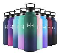 Motswedi Gourde Isotherme, 750 ml Sans BPA, Gourde, Avec 6 pailles et 2 couvercles, Bouteille d'eau, 18/8 Acier Inoxydable, Bouteille Isotherme pour Randonnée, Camping - Vert foncé & Bleu foncé