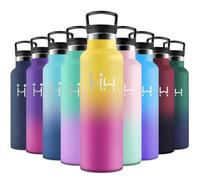 Motswedi Gourde Isotherme, 750 ml Sans BPA, Gourde, Avec 6 pailles et 2 couvercles, Bouteille d'eau, 18/8 Acier Inoxydable, Bouteille Isotherme pour Randonnée, Camping - Jaune & Fuchsia
