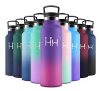 Motswedi Gourde Isotherme, 750 ml Sans BPA, Gourde, Avec 6 pailles et 2 couvercles, Bouteille d'eau, 18/8 Acier Inoxydable, Bouteille Isotherme pour Randonnée, Camping - Violet foncé & Fuchsia