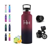 Motswedi Gourde Isotherme 750ml, 1 Bouchon de Rechange, Bouteille Isotherme, Acier Inoxydable, Anti Fuite, Gourde Inox, 24h Froid & 12h Chaud, pour Sport, Gym, Voyage, Randonnée, Rouge & Noir
