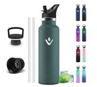 Motswedi Gourde Isotherme 750ml, Acier Inox, Gourde Sport avec Paille, Bouteille Isotherme, 24h froid & 12h chaud, Bouteille d'eau pour le Sport, Fitness, Voyage, Vert armée