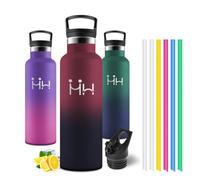 Motswedi Gourde Isotherme 750ml, Acier Inoxydable, Bouteille Isotherme, Gourde Inox avec 6 pailles, pour L'eau Froide e Chaude, Bouteille d'eau, Pour Voyage, Sports, Rouge & Noir