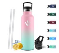 Motswedi Gourde Isotherme 750ml, Poignée de Transport, Bouteille Isotherme, avec paille, Gourde Inox, Thermos, Acier Inoxydable, Bouteille d'eau pour Gym, Voyage, Randonnée, Camping, Rose/Vert