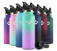Motswedi Gourde Isotherme Enfant, 500ml Double Isolation, Gourde Paille, Acier Inoxydable 18/8, Thermos Isotherme, Reutilisable, Bouteille d'eau pour Fitness, Randonnée, Camping, Vert-Violet