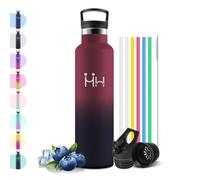 Motswedi Gourde Isotherme Inox 750 ml, avec Paille, Gourde Acier Inoxydable, Froid & Chaud, Bouteille Isotherme, Étanche, Bouteille d'eau, pour Sport, Bureau, Randonnée, Noir & Rouge