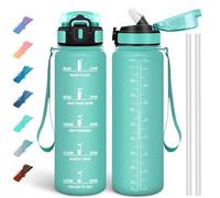 Motswedi Gourde Paille, Gourde 1000 ml, sans BPA & Étanches, Bouteille, Motivation Bouteille d'eau Vert émeraude