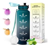 Motswedi Gourde Sport 1.5L, Anti-Fuite, Bouteille d'eau avec Marqueur de Temps, Motivation Bouteille Plastique, Gourde 1.5 Litre, pour Fitness, Sport, Yoga, Randonnée, Vert foncé & Gris