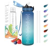 Motswedi Gourde Sport, 1000ml Anti-Fuite, Gourde avec Paille, Sans BPA, ave Paille, Réutilisable, Facile à Transporter, Bouteille d'eau pour Yoga, Camping, Cyclisme, Fitness, Bleu Vert