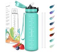 Motswedi Gourde Sport, 1000ml Anti-Fuite, Gourde avec Paille, Sans BPA, Gourdes Paille, Réutilisable, Gourdes, Facile à Transporter, Bouteille d'eau pour Yoga, Camping, Cyclisme, Fitness, Bleu Vert