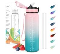 Motswedi Gourde Sport, 1000ml Anti-Fuite, Gourde avec Paille, Sans BPA, Réutilisable, Gourde, Facile à Transporter, Bouteille d'eau pour Yoga, Camping, Cyclisme, Fitness, Rose Vert