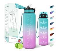 Motswedi Gourde Sport 1l, avec Paille, Bouteille d'eau, Anti-Fuite, Bouteille Plastique, Reutilisable, Gourde Graduée 1 Litro, pour Bureau, Sports, Yoga, Randonnée, Vert Clair & Rose Clair