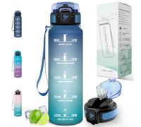 Motswedi Gourde Sport 1L, avec Paille, Bouteille d'eau, Marqueur de Temps de Motivation, Bouteille Plastique, Gourde 1 litro, pour Sport, Bureau, Fitness, Bleu & vert