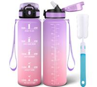 Motswedi Gourde Sport 1l, Bouteille d'eau, Comprend 6 Pailles et 1 Brosse à épong, Gourde Paille, Anti-Fuite, Motivationnelle Bouteille 1 Litre - Lilas lavande & Rose pâle