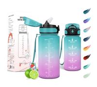 Motswedi Gourde Sport 500ml, avec Paille, Bouteille d'eau, Anti-Fuite, Bouteille Plastique, Reutilisable, Gourde Graduée, pour Bureau, Sports, École, Vert Clair & Rose Clair