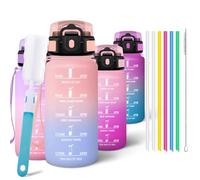 Motswedi Gourde Sport 500ml, Bouteille d'eau, Comprend 6 Pailles et 1 Brosse à épong, Gourde Paille, Anti-Fuite, Motivationnelle Bouteille 0.5l - Rose abricot & Bleu pâle