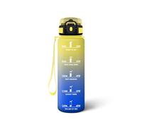 Motswedi Gourde Sport 500ml, Bouteille d'eau, Comprend 6 Pailles et 1 Brosse à épong, Gourde Paille, Anti-Fuite, Motivationnelle Bouteille 0.5l - Jaune pâle & Bleu royal