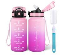 Motswedi Gourde Sport 500ml, Bouteille d'eau, Comprend 6 Pailles et 1 Brosse à épong, Gourde Paille, Anti-Fuite, Motivationnelle Bouteille 0.5l - Rose framboise & Rouge rose