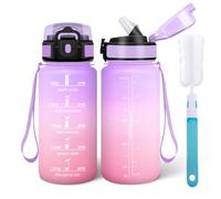 Motswedi Gourde Sport 500ml, Bouteille d'eau, Comprend 6 Pailles et 1 Brosse à épong, Gourde Paille, Anti-Fuite, Motivationnelle Bouteille 0.5l - Lilas lilas & Rose pâle