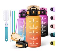 Motswedi Gourde Sport 500ml, Bouteille d'eau, Comprend 6 Pailles et 1 Brosse à épong, Gourde Paille, Anti-Fuite, Motivationnelle Bouteille 0.5l, pour L'école,le Travail, le Yoga, Jaune ambré & Orange