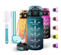 Motswedi Gourde Sport 500ml, Bouteille d'eau, Comprend 6 Pailles et 1 Brosse à épong, Gourde Paille, Anti-Fuite, Motivationnelle Bouteille 0.5l, pour L'école,le Travail, le Yoga, Vert foncé & Gris