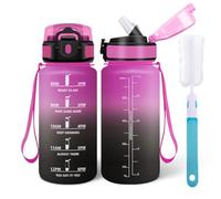 Motswedi Gourde Sport 500ml, Bouteille d'eau, Comprend 6 Pailles et 1 Brosse à épong, Gourde Paille, Anti-Fuite, Motivationnelle Bouteille 0.5l - Rouge violacé & Marron foncé