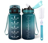 Motswedi Gourde Sport 500ml, Bouteille d'eau, Comprend 6 Pailles et 1 Brosse à épong, Gourde Paille, Anti-Fuite, Motivationnelle Bouteille 0.5l - Gris foncé & Gris